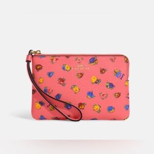 Coach Wristlet With Vintage Mini Rose Print Pink Lemonade CA716